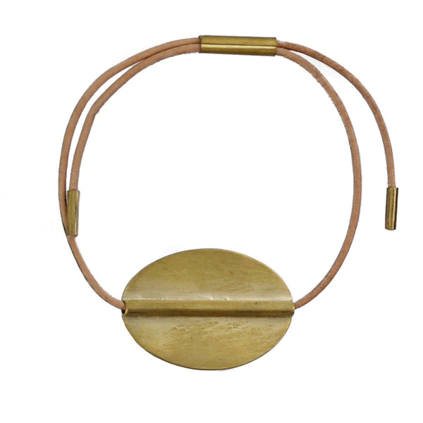 Aga Bracelet with Oval Brass - Natural Leather
