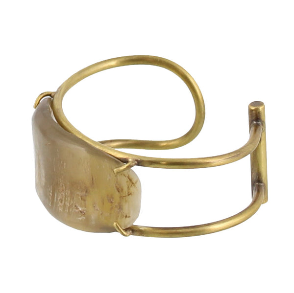 Bayan Wire Cuff with Organic Horn - Light Horn, Brass