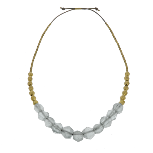 Seaglass Beaded Brass Necklace-Grey