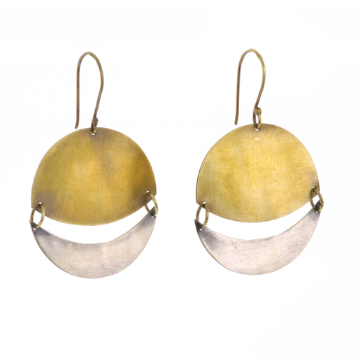 Moonrise Earrings, Round, Sm - Brass & Silver - Brass & Silver