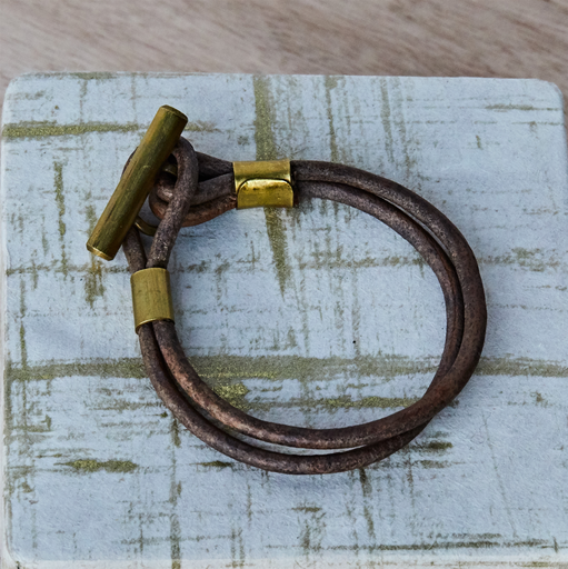 Dean Leather Toggle Bracelet - 7, Brass