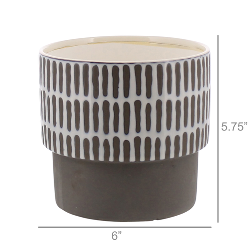 Portman Vase, Ceramic - Wide - White Top w Slip Glaze Grey Btm