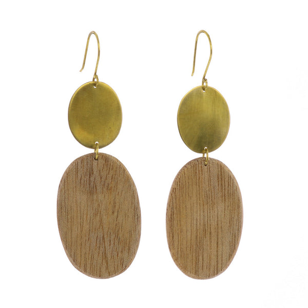 Leucadia Earrings, Brass & WoodÂ  - Ovals - Light Wood