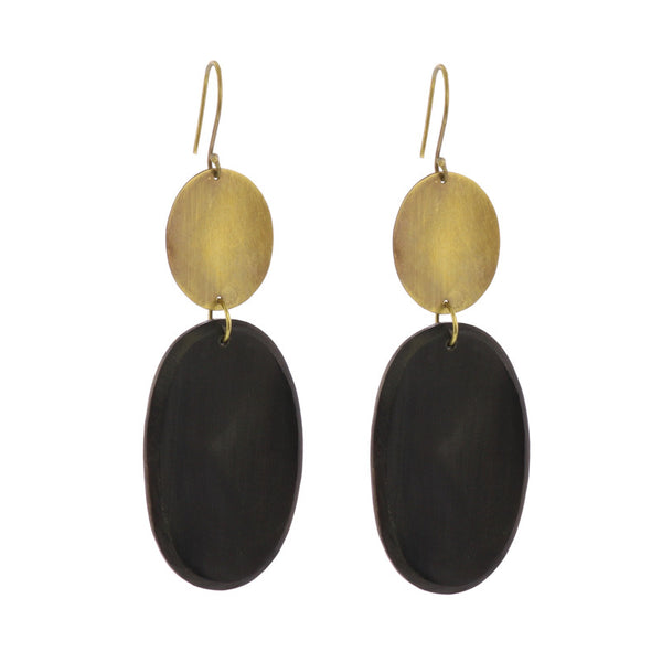 Leucadia Earrings, Brass & HornÂ  - Ovals - Dark Horn