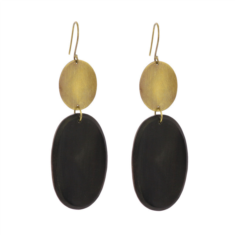 Leucadia Earrings, Brass & HornÃ‚Â  - Ovals - Dark Horn