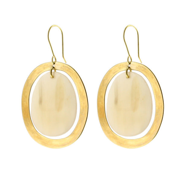 Banjar Floating Oval Earring - Lrg - Light Horn, Brass