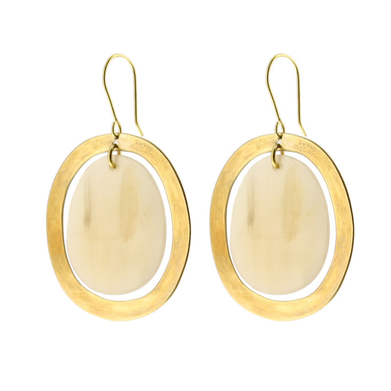 Banjar Floating Oval Earring - Lrg - Light Horn, Brass