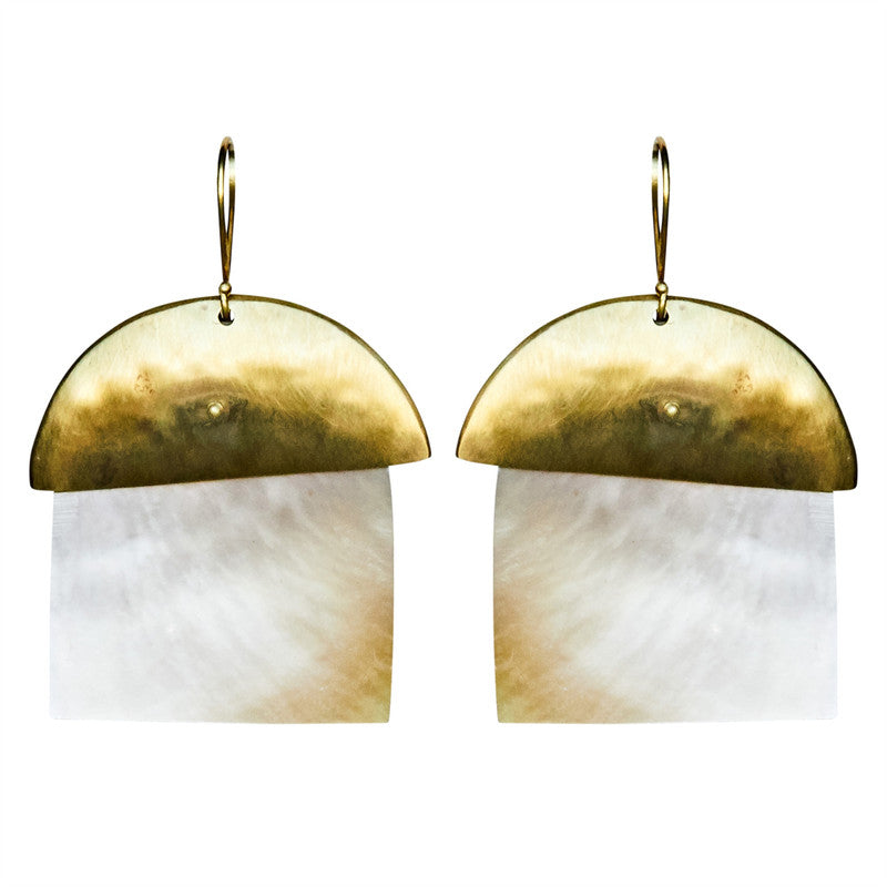 Zia Earring, Brass, Mother of Pearl - Light