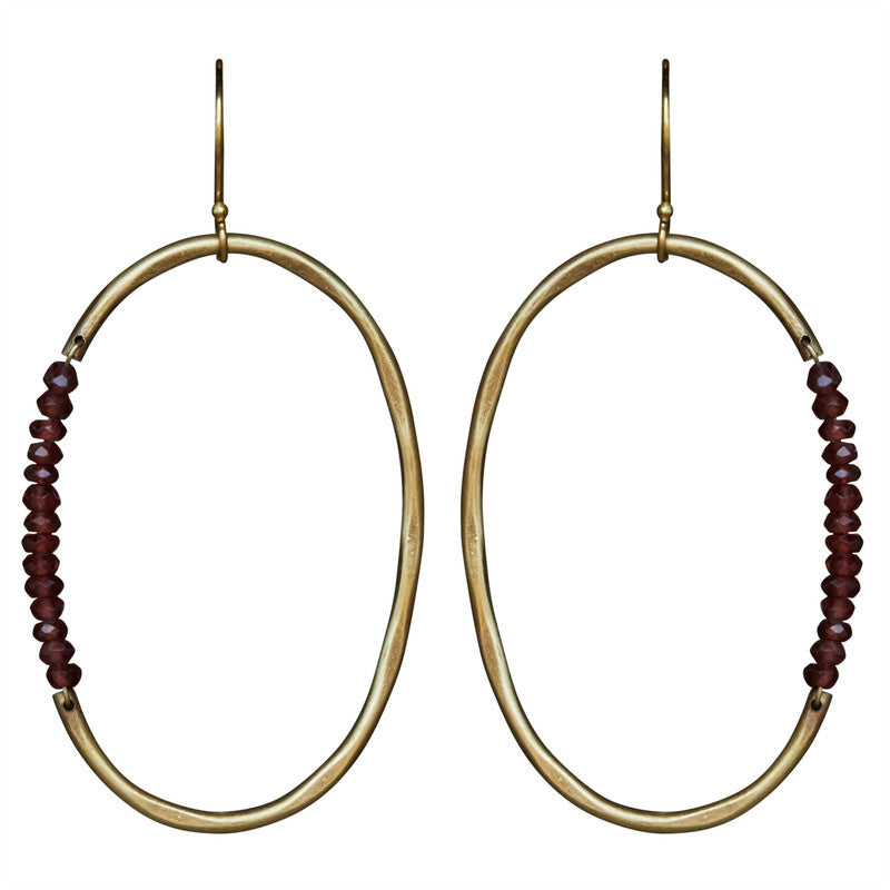 Aurora Earring - Oval with Stones, Garnet
