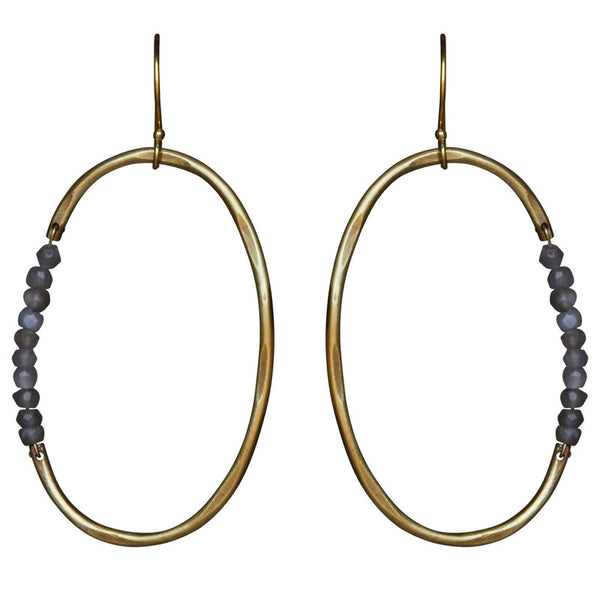 Aurora Earring - Oval with Stones, Grey Moonstone