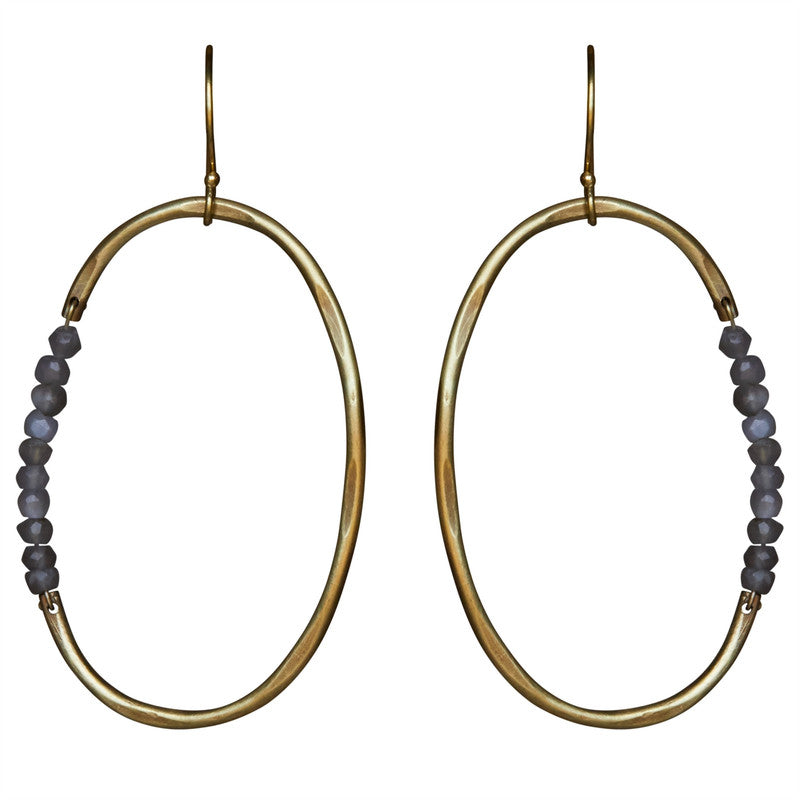 Aurora Earring - Oval with Stones, Grey Moonstone