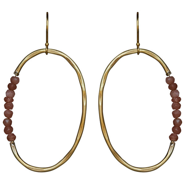 Aurora Earring - Oval with Stones, Peach Moonstone