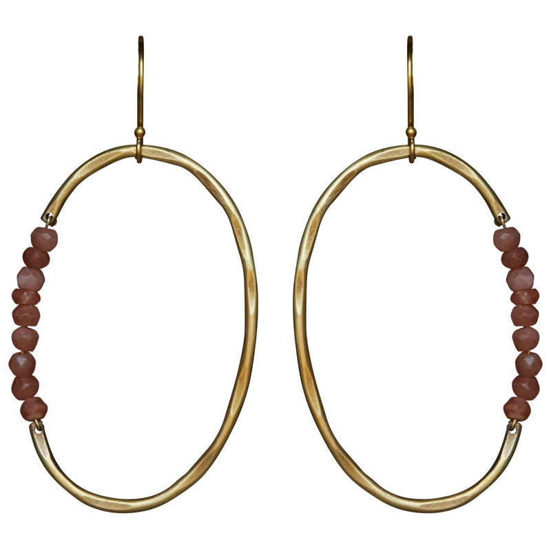 Aurora Earring - Oval with Stones, Peach Moonstone