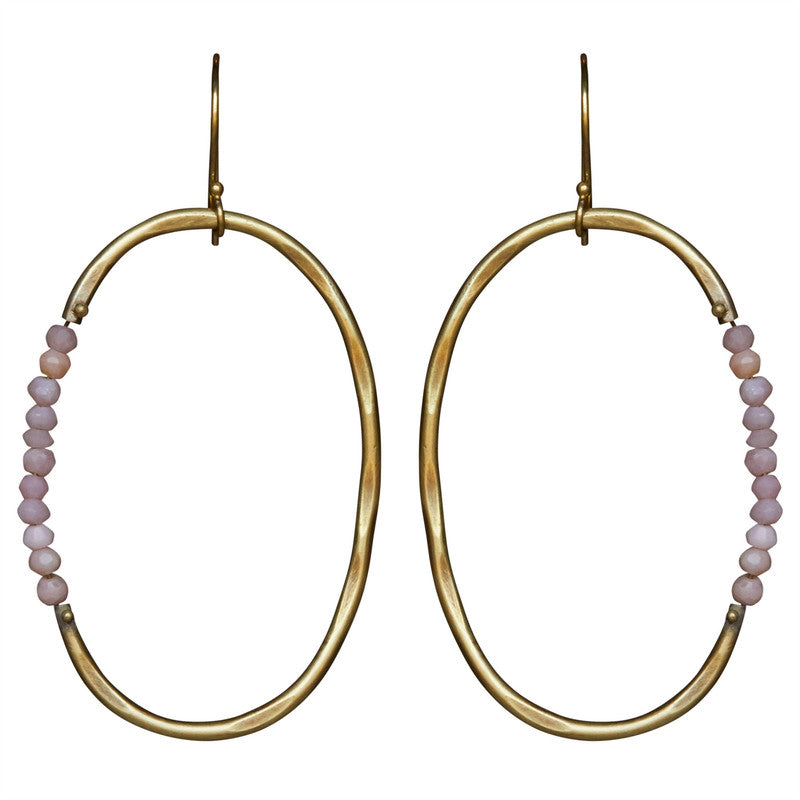 Aurora Earring - Oval with Stones, Pink Opal