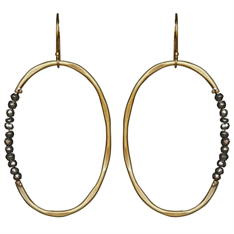 Aurora Earring - Oval with Stones, Pyrite