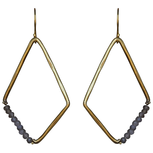 Aurora Earring - Kite with Stones, Grey Moonstone