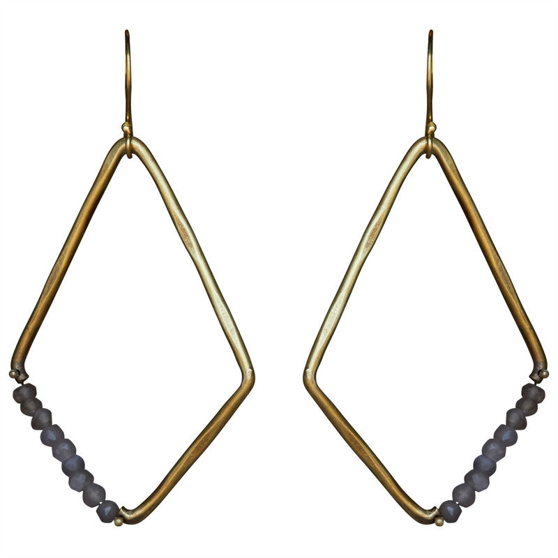 Aurora Earring - Kite with Stones, Grey Moonstone