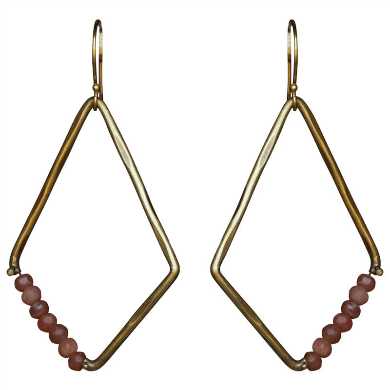 Aurora Earring - Kite with Stones, Peach Moonstone