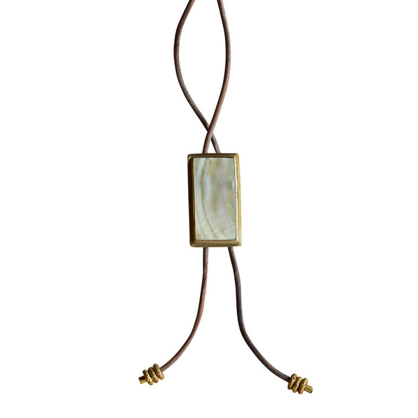 Aspen Bolo Tie - Rectangle, Brass, Mother of Pearl - Light