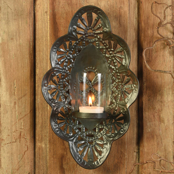 Sala Iron Wall Sconce with Glass Hurricane - Sm