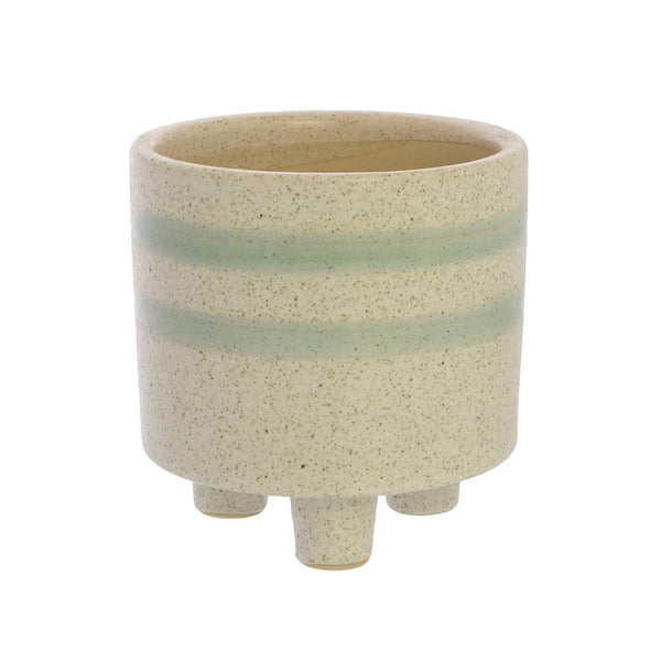 Fluorite Cachepot, Ceramic - Sm - White, Teal