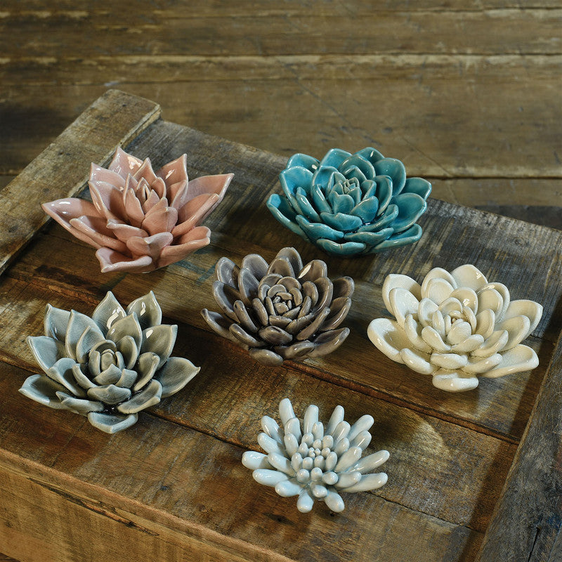ceramic succulent wall art Homart Ceramic Succulent Flower in Teal Green