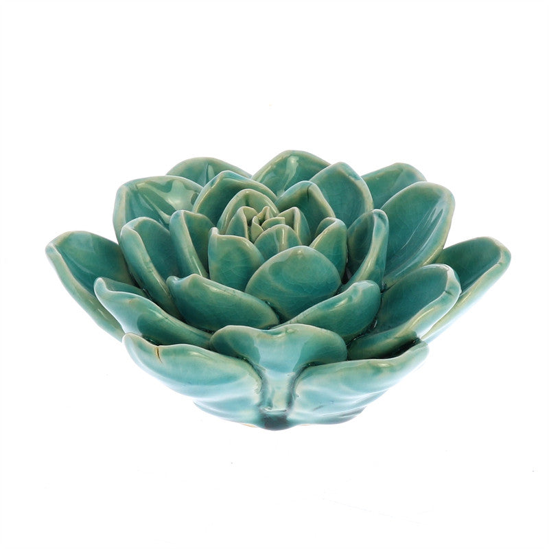 HomArt Ceramic Succulent Flower in Teal Green