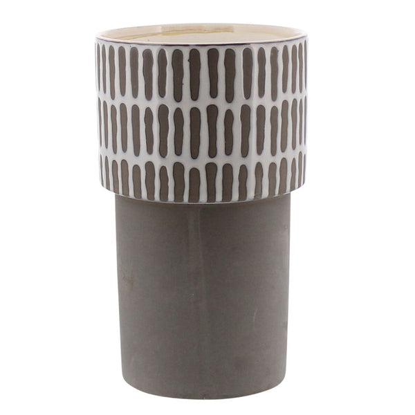 Portman Vase, Ceramic - Tall - White Top w Slip Glaze Grey Btm