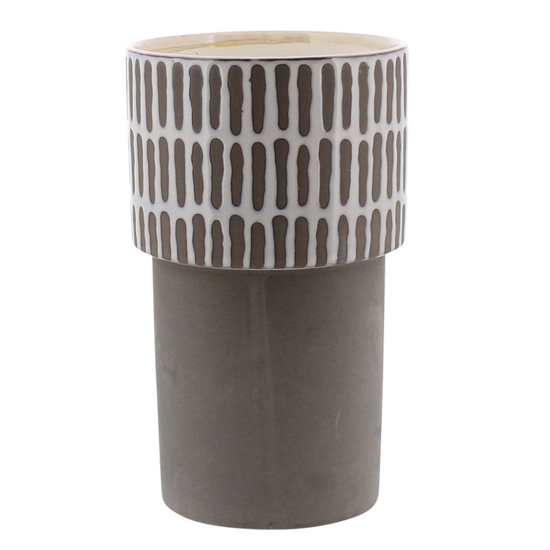 Portman Vase, Ceramic - Tall - White Top w Slip Glaze Grey Btm