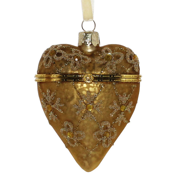 Bejeweled Heart Locket Ornament, Glass - Gold - Gold