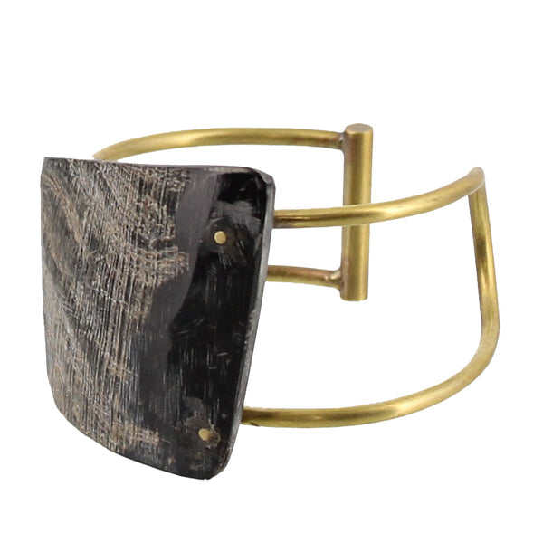 Bayan Wire Cuff with Quadrilateral Horn - Dark Horn, Brass