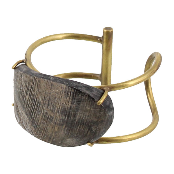 Bayan Wire Cuff with Organic Horn - Dark Horn, Brass