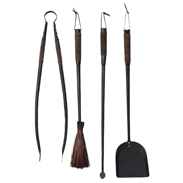 Cajon Fireplace Tools, Set of 4 with Hooks - Black