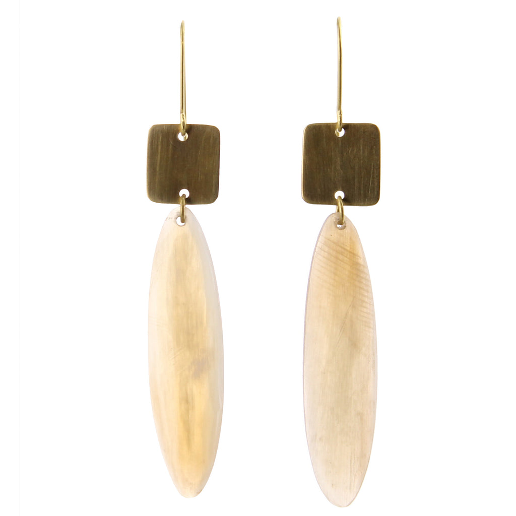 Tidore Linked Square and Oval Earring - Light Horn, Brass
