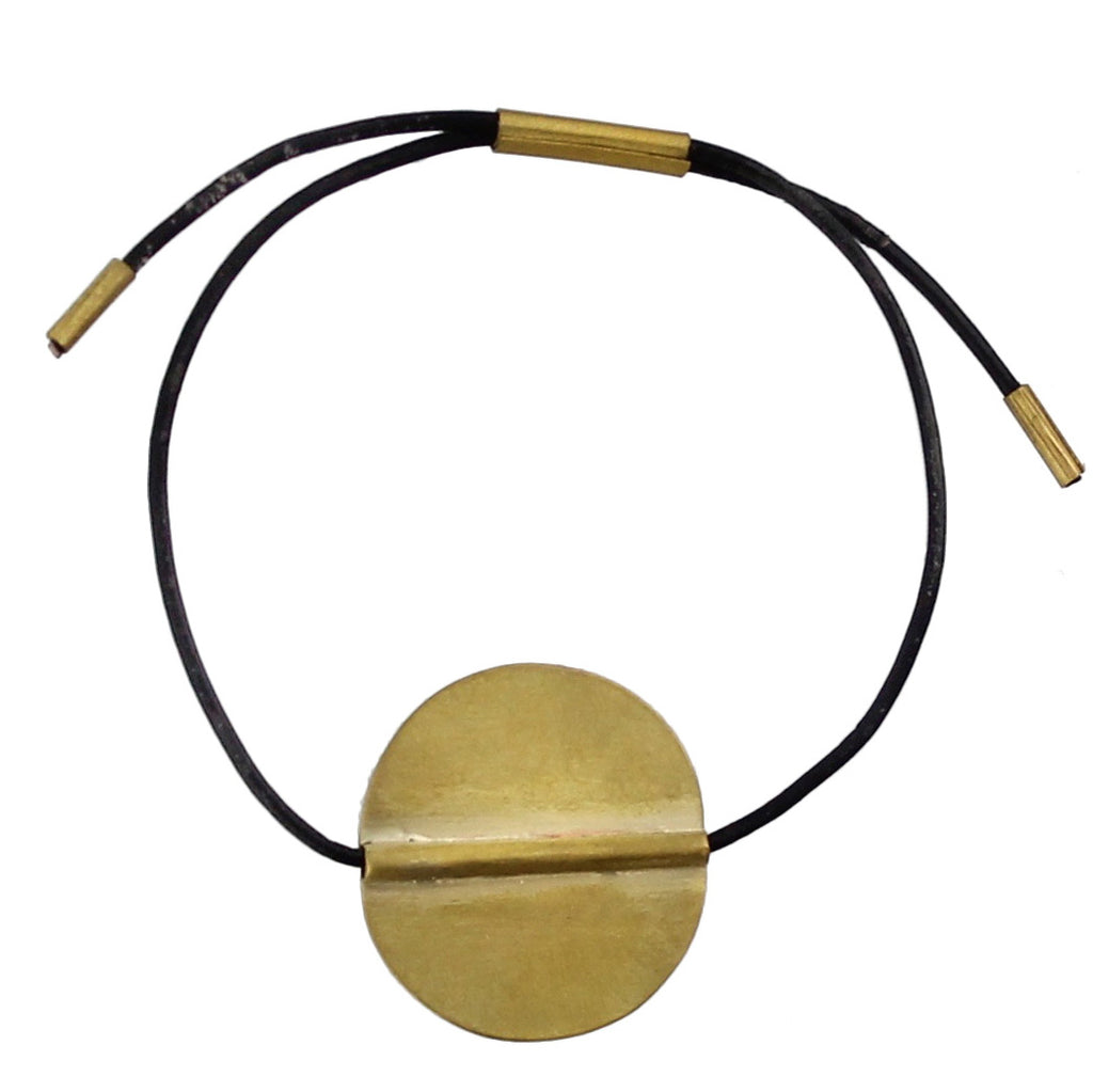 Aga Bracelet with Round Brass - Black Leather