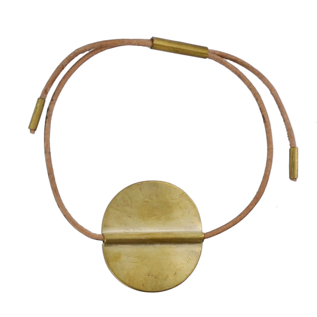 Aga Bracelet with Round Brass - Natural Leather