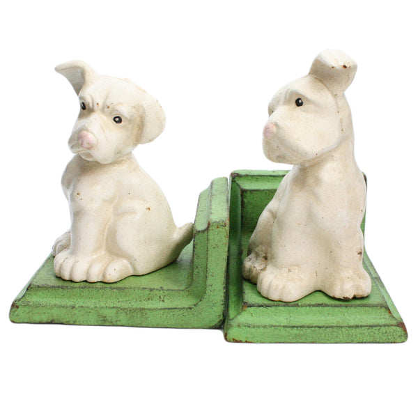 White Puppy Bookends - Cast Iron White