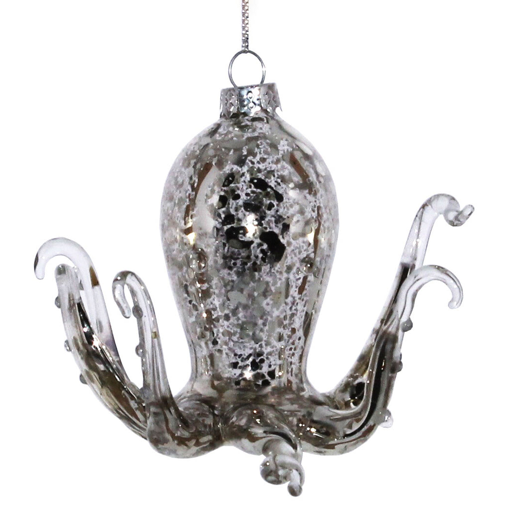 Octopus Glass Ornament, Silver - Silver