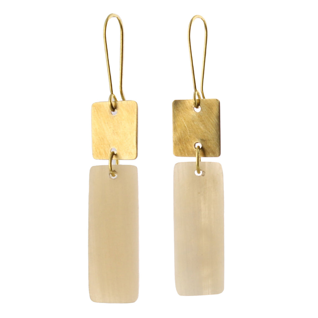 Tidore Linked Square and Rectangle Earring - Light Horn, Brass