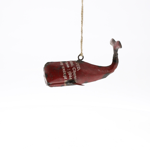 Reclaimed Metal Whale Ornament - Red