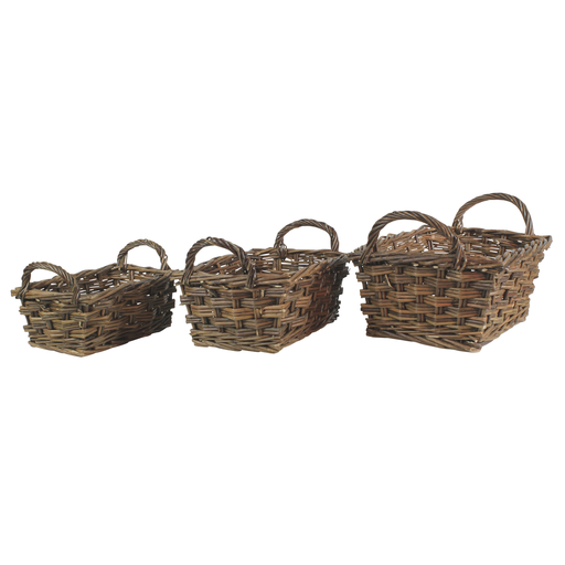Willow Baskets Rectangle w/Handles - Set of 3