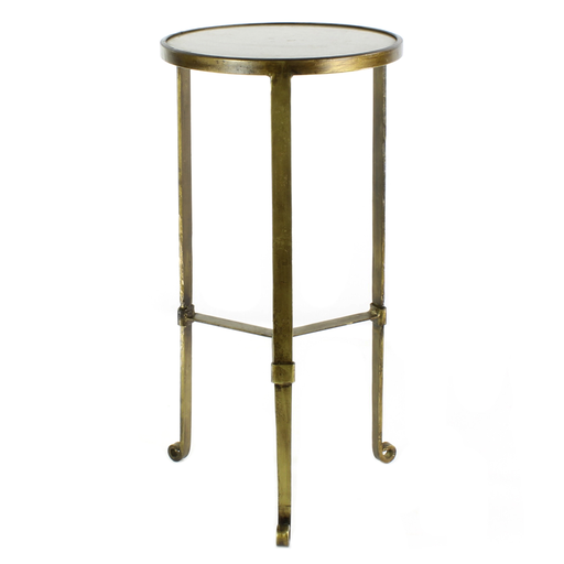 Savoy Iron & Stone Side Table - Antique Brass with White Marble