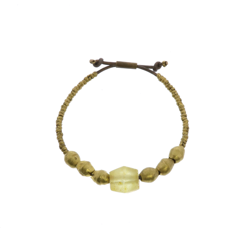 Seaglass Beaded Brass Bracelet-Amber