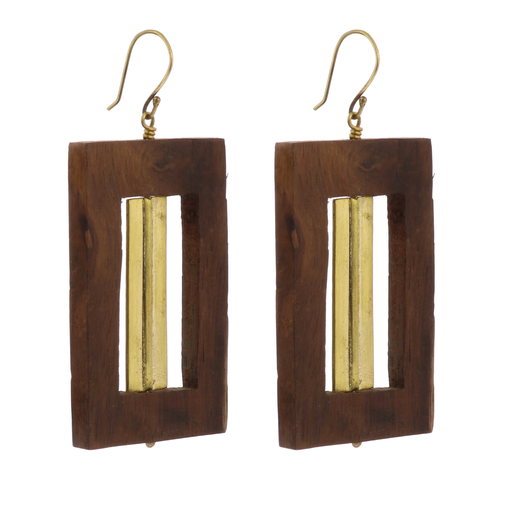 Tahoe Earrings, Rectangle - Brass & Wood