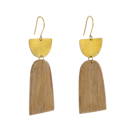 Leucadia Earrings, Brass & Wood  - Arches - Light Wood