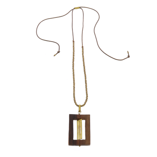 Tahoe Necklace, Rectangle - Brass & Wood