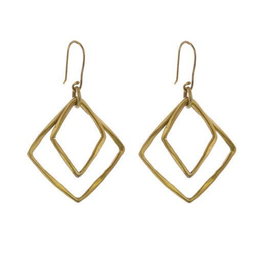 Gemini  Earrings, Square -Brass - Brass