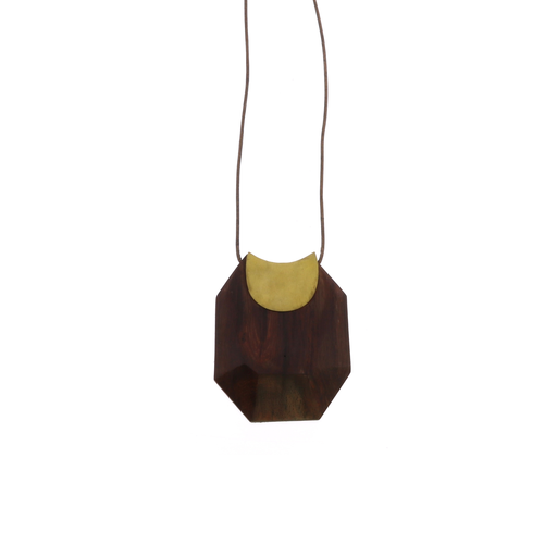 Topanga Pendant, Brass & Faceted Woodp Dark