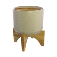 Ames Cachepot, Ceramic with Wood - Lrg - White, Natural