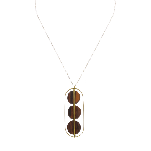 Ocotillo Brass & Wood Caged Necklace - Dark Wood Brass